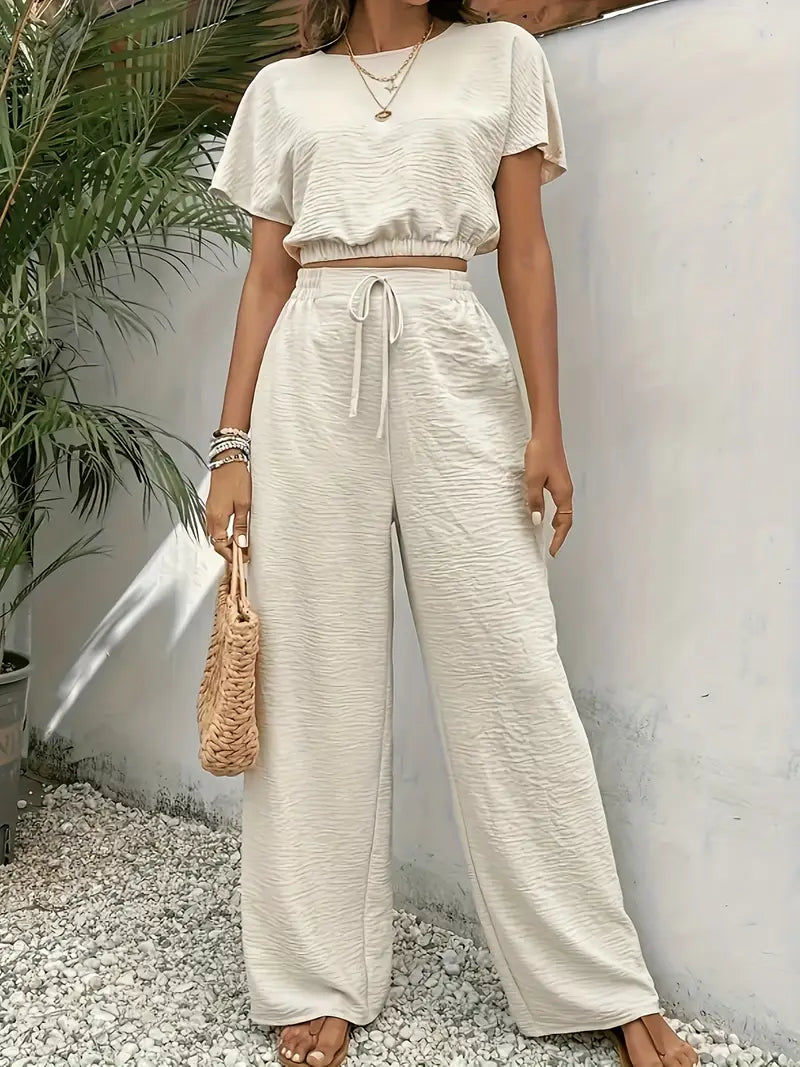 Reese | Textured Crop Top and Wide-Leg Pants Set