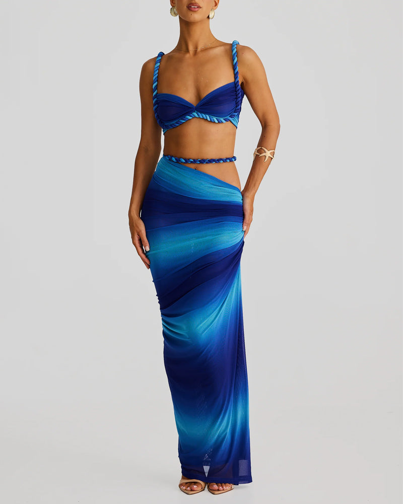 Sexy Gradient Braid Top & Overskirt Two-Piece Set