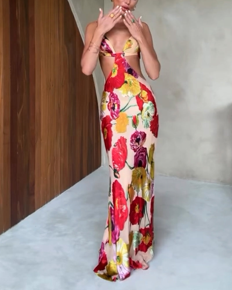 Sexy Hollow Flower Sling Dress