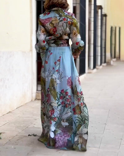 Elegant Printed Shirt & Skirt Two-Piece Set