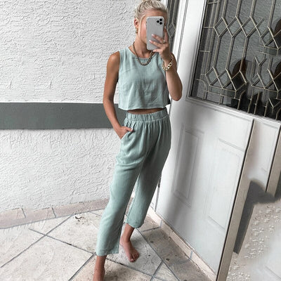 Casual Sleeveless Two-Pieces Set