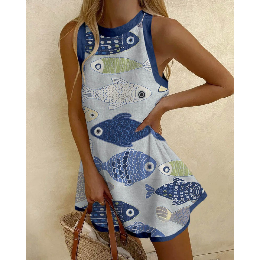 Spotted fish Print Sleeveless Dress