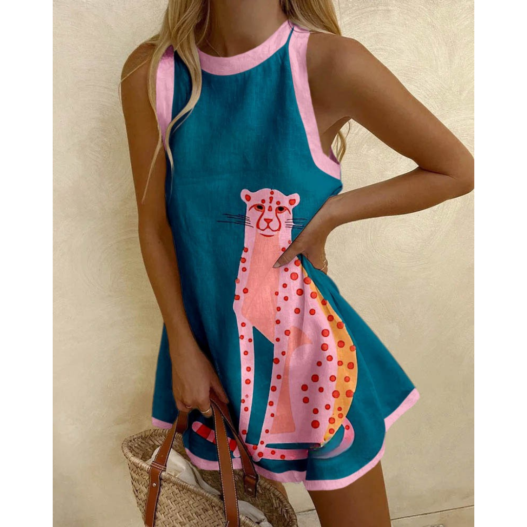 Spotted fish Print Sleeveless Dress