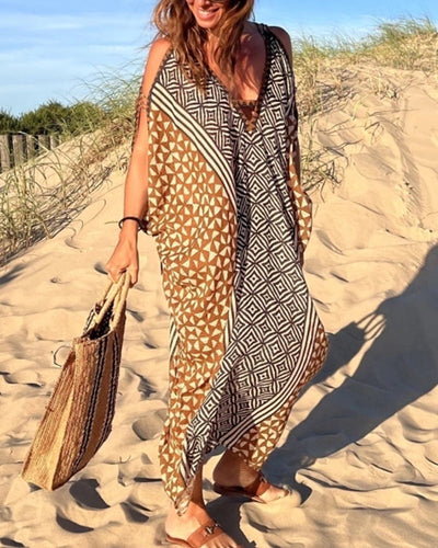 Casual V-neck Off-shoulder Print Dress