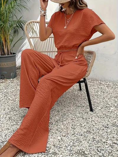 Reese | Textured Crop Top and Wide-Leg Pants Set