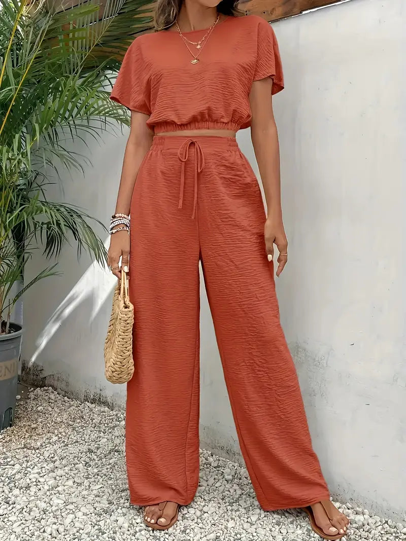 Reese | Textured Crop Top and Wide-Leg Pants Set