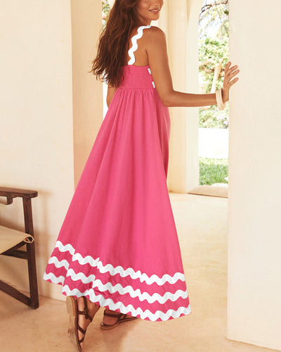 Contrast color wavy edge long dress