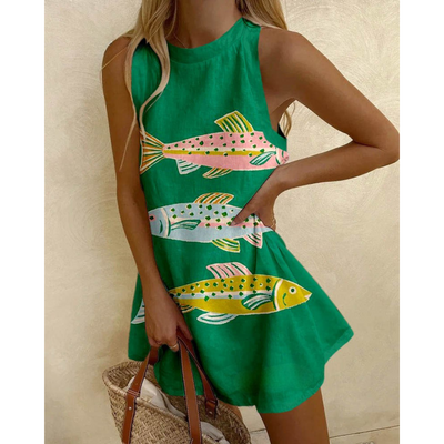 Spotted fish Print Sleeveless Dress