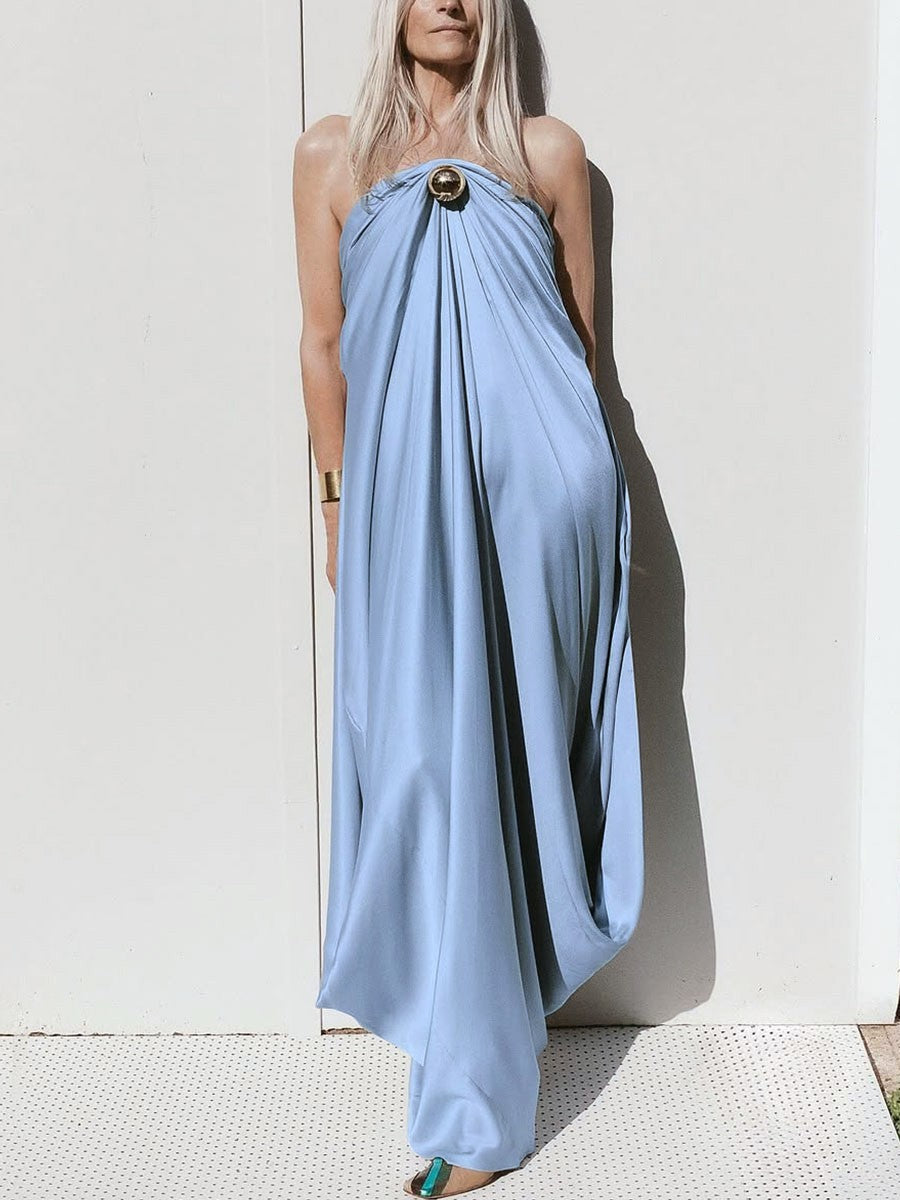 Elegant tube top irregular drape evening dress