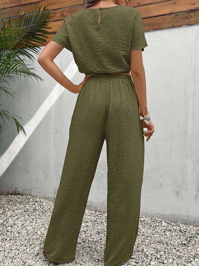 Reese | Textured Crop Top and Wide-Leg Pants Set