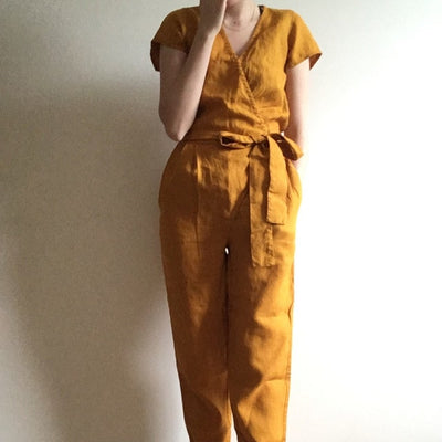 Casual Cozy Linen Wrap Jumpsuit