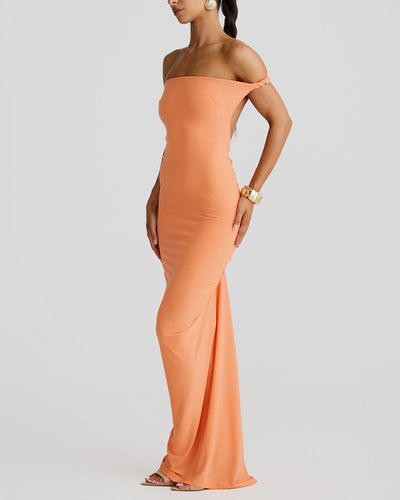 Sexy Solid Color Backless Woven Dress