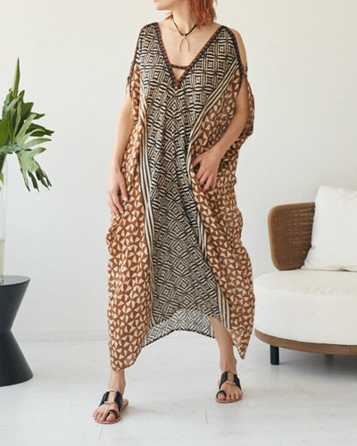 Casual V-neck Off-shoulder Print Dress