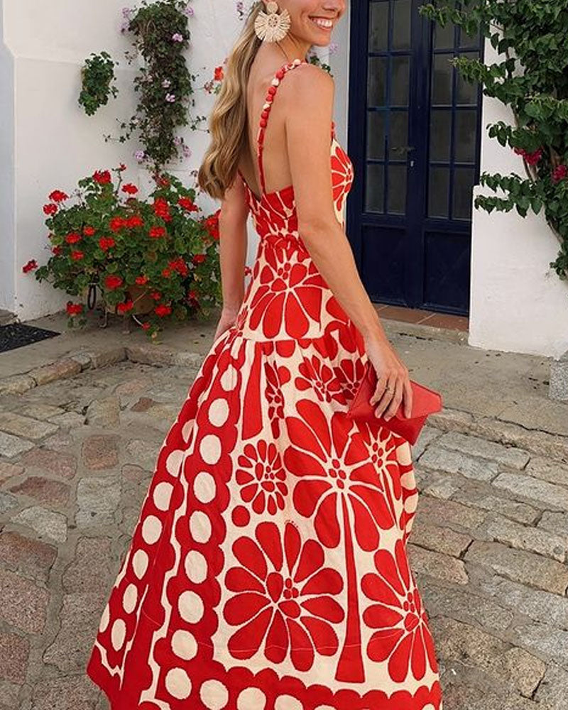 Elegant Holiday Print Sling Dress