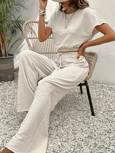 Reese | Textured Crop Top and Wide-Leg Pants Set