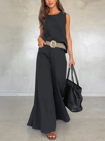 Casual Sleeveless Black Two Piece Set