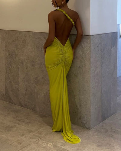 Sexy Solid Color Backless Woven Dress