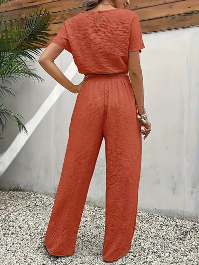 Reese | Textured Crop Top and Wide-Leg Pants Set