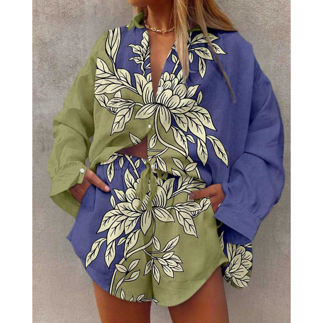 Resort Plants Flowers Print Two-Piece Set