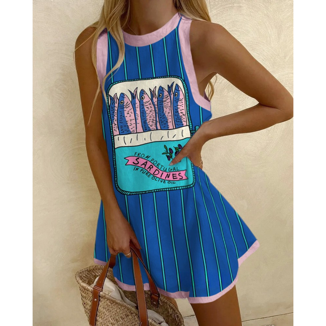 Sardine Colorblock Printed Sleeveless Mini Dress