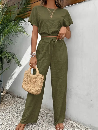 Reese | Textured Crop Top and Wide-Leg Pants Set