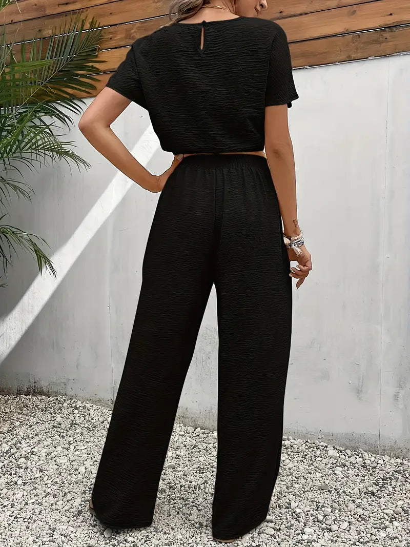 Reese | Textured Crop Top and Wide-Leg Pants Set