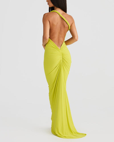 Sexy Solid Color Backless Woven Dress