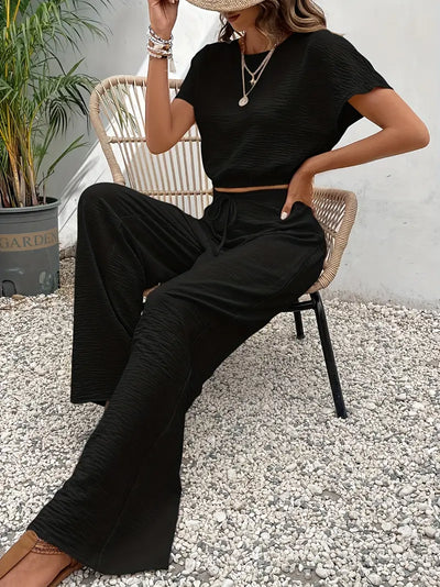 Reese | Textured Crop Top and Wide-Leg Pants Set