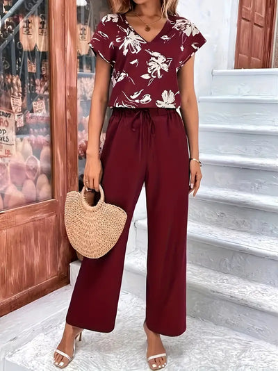 Hadley | Floral V-neck blouse 2 Piece Set