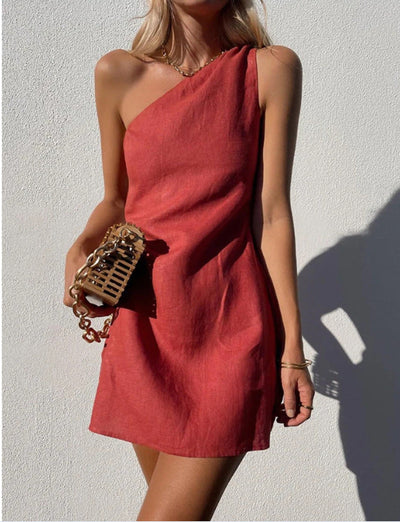 Off Shoulder Solid Color Mini Dress