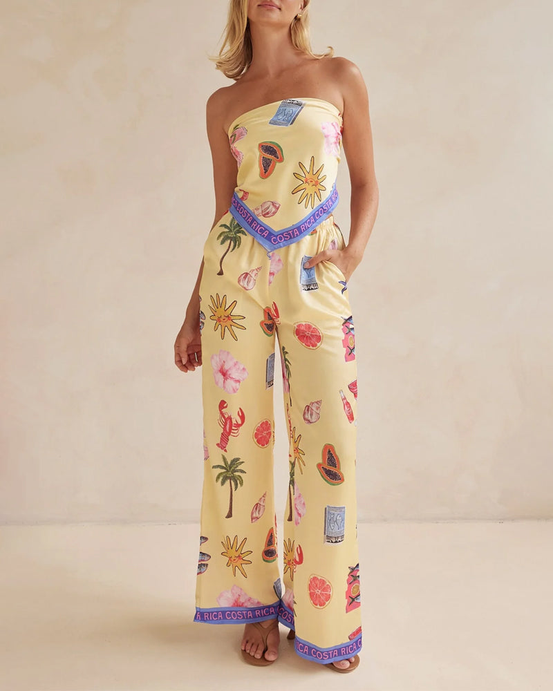 Fashionable Summer Printed Lace-Up Top & Pants Two-Piece Set