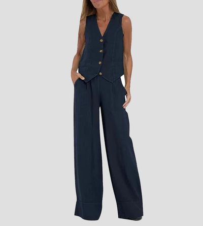 Aileen |  Elegant Vest & Wide-Leg Trousers Set