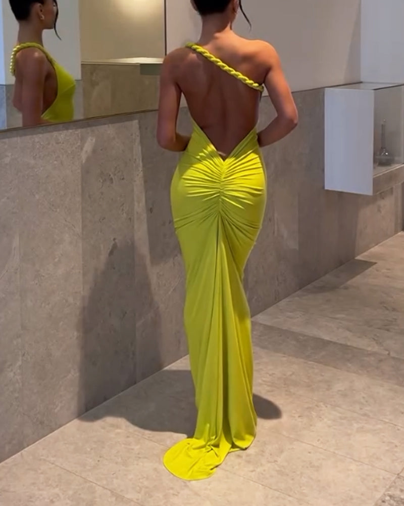 Sexy Solid Color Backless Woven Dress