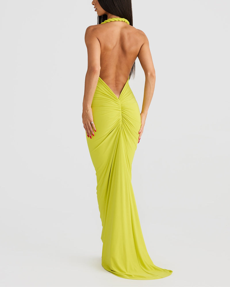 Sexy Solid Color Backless Woven Dress