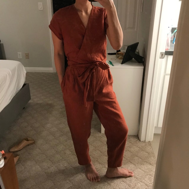 Casual Cozy Linen Wrap Jumpsuit