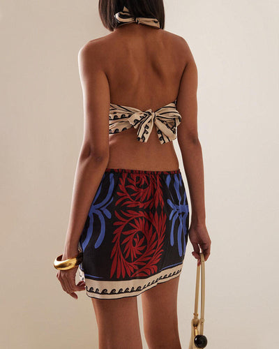 Vacation sexy halterneck printed dress