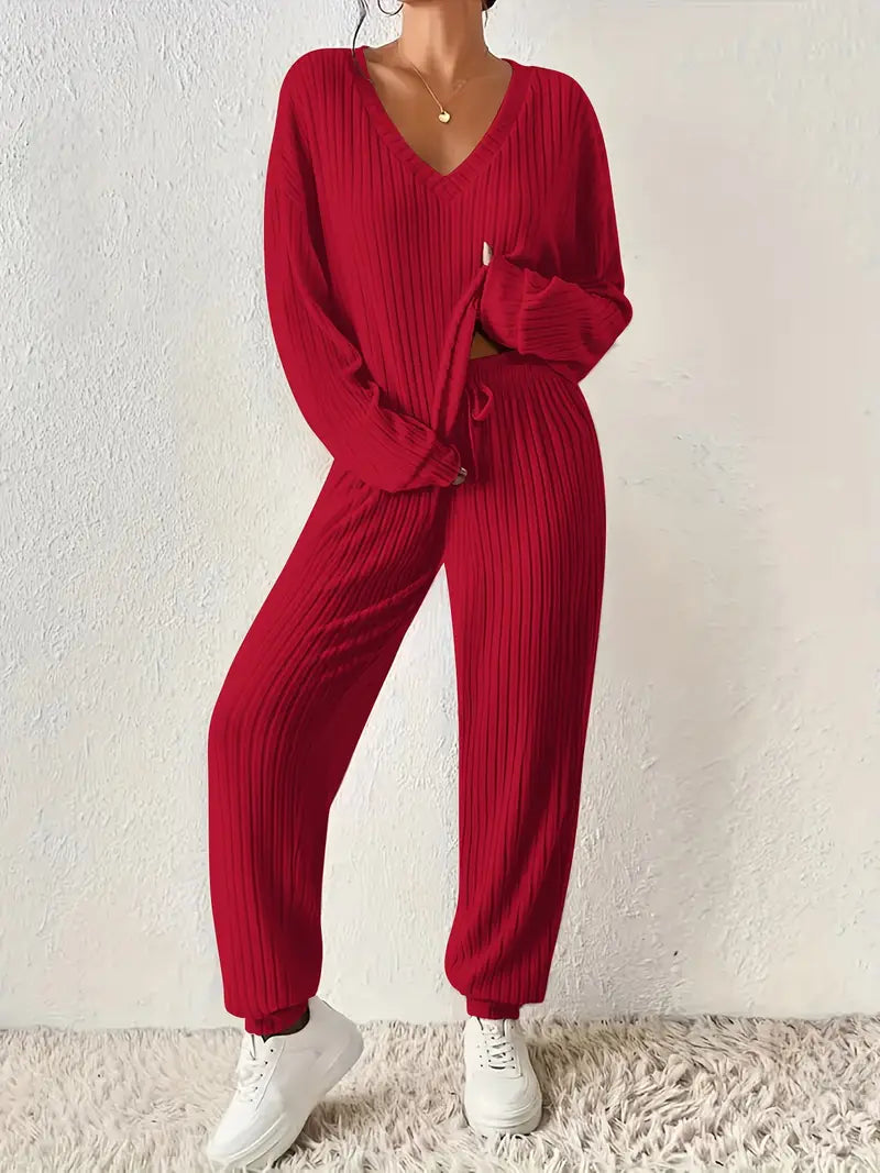 Monroe | Casual V-Neck Knit Tracksuit