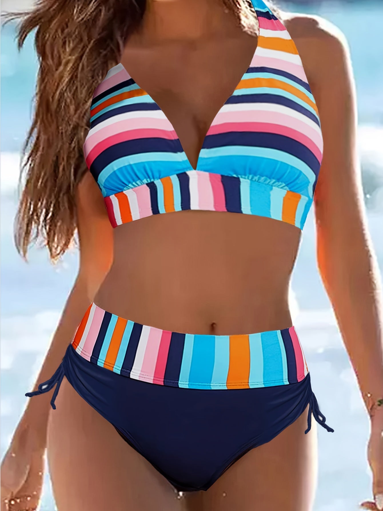 Vanessa | Striped Halter Neck Bikini Set