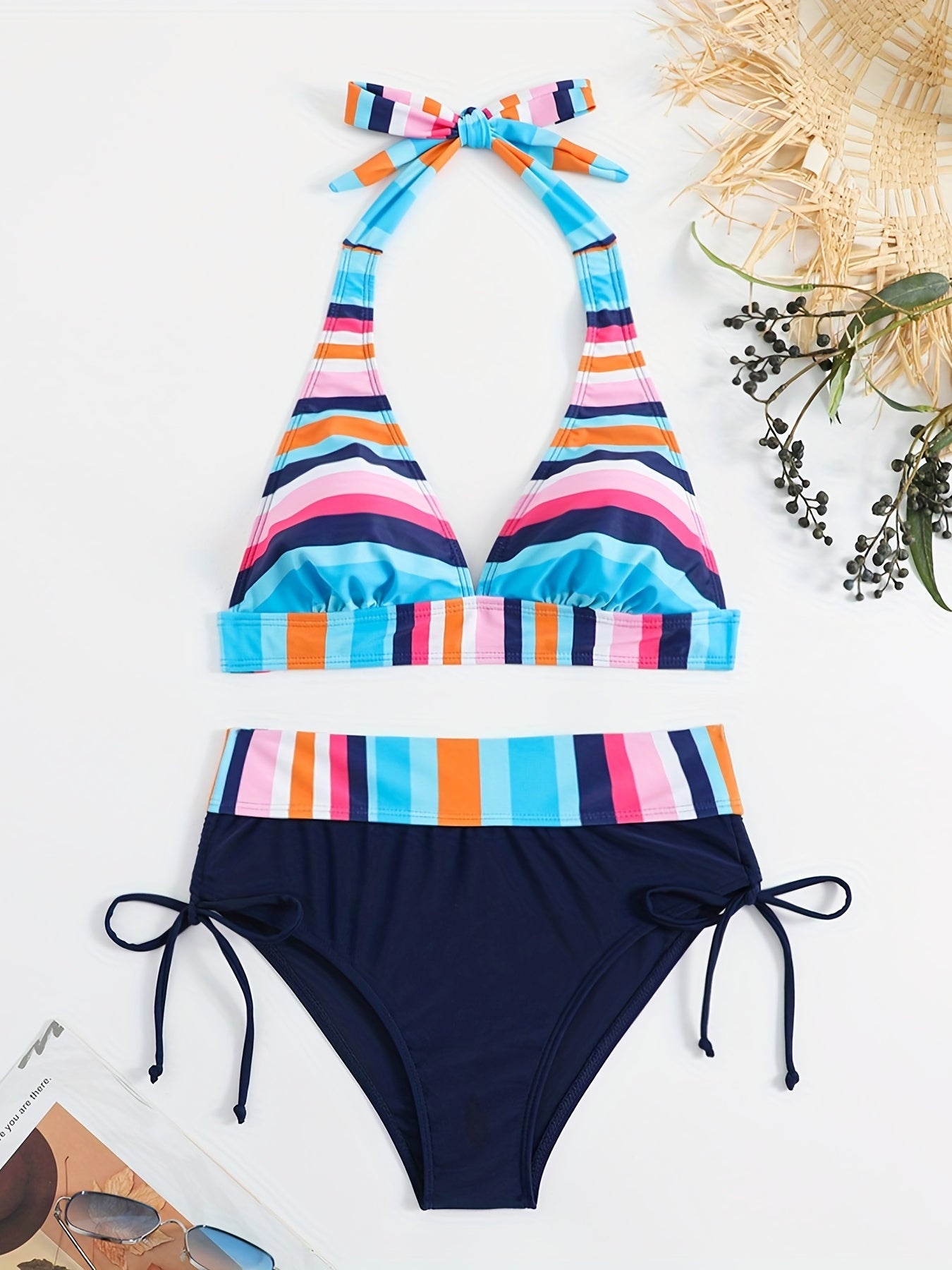 Vanessa | Striped Halter Neck Bikini Set